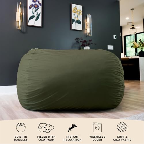 Image of Big Joe Fuf 7Ft Oversized Bean Bag Chair for Adults, Forest Brushed Denim | Premium Shredded Foam Filled, Velveteen, Adult-Sized Comfortable Seating, Supports Up to 300 lbs