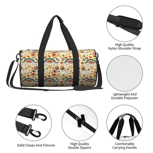 Large Duffle Bag for Travel - 70s Hippie Style Gym Bag for Women Men, Foldable Travel Bags for Women Men with Zippered Multiple Pockets3