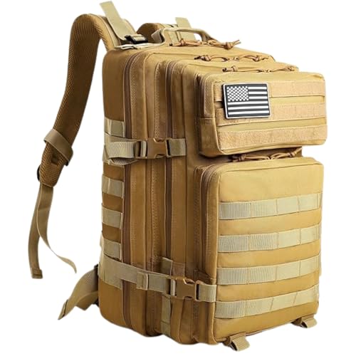 Mochila Tática Militar 45L Impermeável Alta Resistência para Camping, Viagens e Aventura VM PEÇAS (Marrom Caqui)