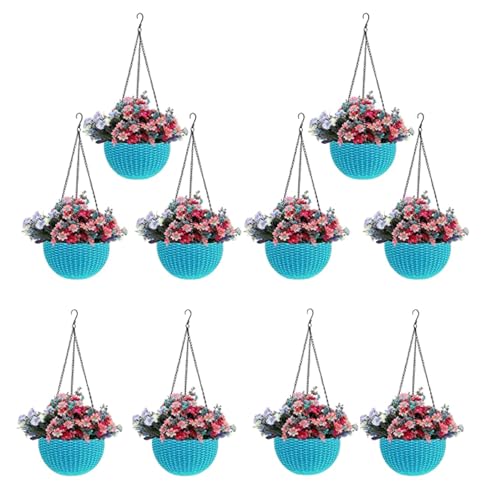 Image of Go Hooked Hanging Plastic Pot | Light Blue | Diameter 7.1 Inch | Height 4.8 Inch | Thickness 3 mm | Chain Length 13 Inch Approx. | 10 Pieces