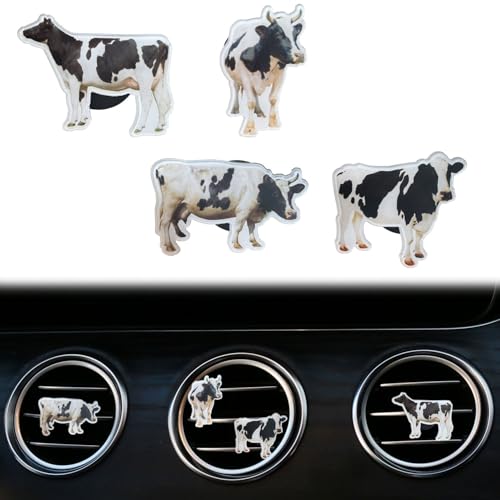 Image of Black and White Cows Car Vent Clip,Car Air Fresheners Vent Clips Cute Car Vent Decorations,Bling Car Diffuser Car Interior Decoration Charm Car Vent Interior Accessories (4 PCS Black and White)