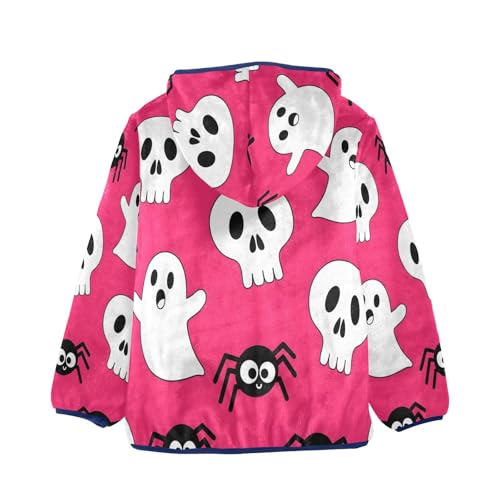 Skulls Ghosts and Spiders Pattern Toddler Fleece Jacket Girl Boys Hooded Fleece Jacket Coat Warm Outwear Zip-up 3-10T2