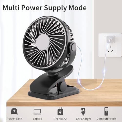 Portable-Clip-on-Fan-360-Rotate-Battery-Operated-Stroller-Fan-3-Speed-Quiet-Mini-Personal-Desk-Fan-USB-Rechargeable-Clooing-Fan-for-Outdoor-Camping-Golf-Cart-Stroller-Home-Office-Black