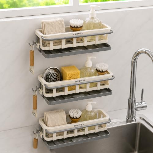 Image of Two Tone Hanging Drain Rack | Retractable Storage Rack | Sponge Drain Tray | Kitchen /Bathroom Sink Tray with Drying Basket | Kitchen Storage Organizer (3)
