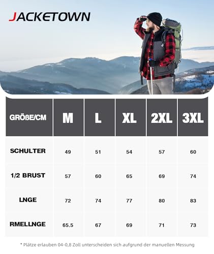 JACKETOWN Herren Fleecejacke Flanell Hemdjacke mit Kapuze Übergangsjacke Warm Gefüttert Kariertes Holzfällerhemd Winterjacke mit Taschen Casual Outdoor Mantel für Herbst Winte