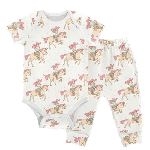 vvfelixl Cute Female Cowboy Baby Layette Sets,Baby Bodysuits Set Unisex Short Sleeve Babys Pants Sets 9-12M