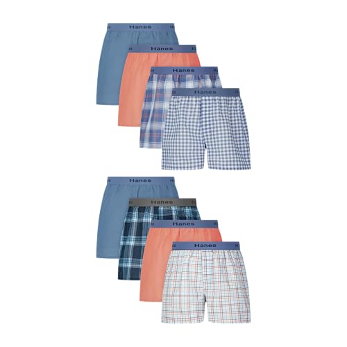 Hanes Boys Underwear Boxers 8-Pack Cotton-Blend Woven Boxers for Boys Moisture-Wicking Breathable