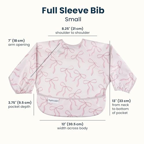 Image of Tiny Twinkle Long Sleeve Bib for Babies & Toddlers | Waterproof Smock Bib for Eating | Machine Washable & Mess-Proof Feeding Essentials | Newborn Shower Gift (Bows, Small 6-24 Months)
