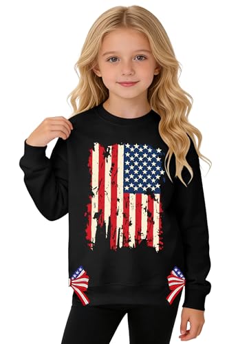 Image of Ithalt Kids USA Sweatshirt Boys Girls 4th of July Shirt American Patriotic Pullover with Embroidered Side Slits 5-14y