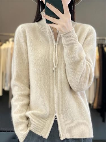 Women’S Stand-Up Collar Full Zip Cardigan Thick Warm Merino Wool Knitted Sweater Long Sleeve Casual Outerwear Top4