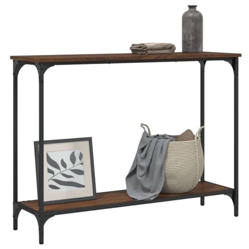 Mesa consola de entrada para pasillo y salón con patas ajustables marrón efecto roble 4