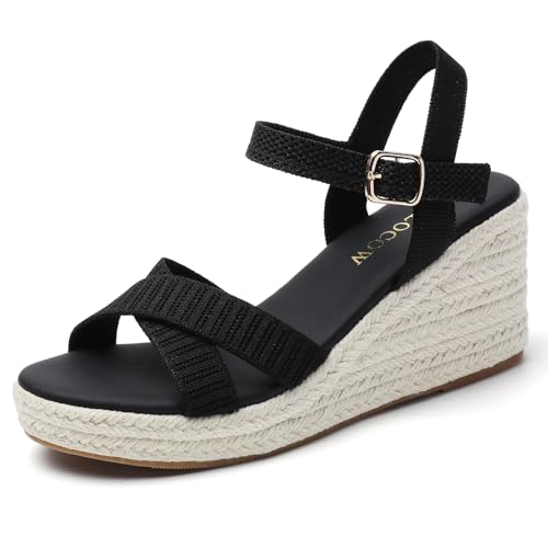 Tilocow Espadrilles Wedges for Women Knit Platform Heels Open Toe