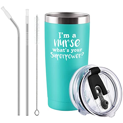 CozyHome Gifts for Nurse, I'm a Nurse Insulated Travel Tumbler, Nurse Day Gifts for New Nurse Nurse Practitioner on Nurse Week Graduation Christmas, 20 Oz Stainless Steel Travel Tumbler, Mint