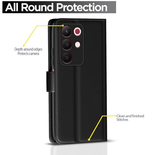 Image of Amazon Basics Flip Cover for Realme Narzo 90X 5G / Realme C85 5G / Realme 15X 5G Leather Finish | Wallet Stand and Shock Proof | Inside TPU with Card Pockets | Complete Protection Flip Case (Black)