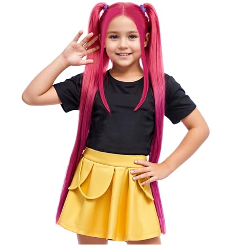PATTNIUM Hot Pink Wig for Kids Long Straight Pink Wig Child Magenta Wigs Girls Neon Pink Synthetic Wigs