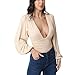 Weigou Women Jumpsuits Long Sleeve V Neck Pleated Loose Bodysuits Tops For Women Leotard Shirts (Khaki(1), L)
