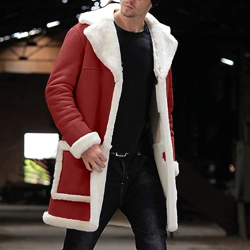 Mens Sherpa Fleece Lined Jackets Winter Warm Fur Collar Long Trench Coats Thick Outwears Pockets for Big Tall Men2