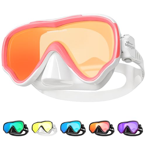 Image of Seago Adult Swim Goggles Mask Mirrored Tempered Lens, Anti UV /Fog No Blurring Clear Wide View with Nose Cover for Men Women