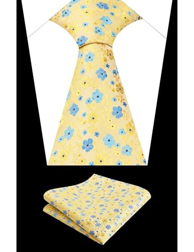 Image of Alizeal Mens 3.15inches Exquisite Floral Tie with Small Flower Printed Pocket Square