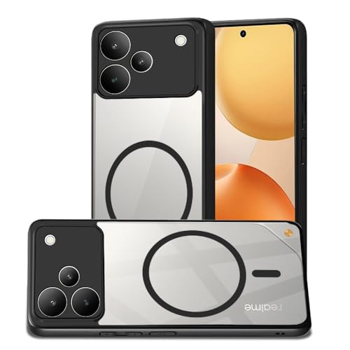 Image of AESTMO Realme P4 5G Back Cover | 360 Protection | Crystal Clear Hard Back Transparent | Compatible with MagSafe Accessories (PC+TPU, Black Bumper)