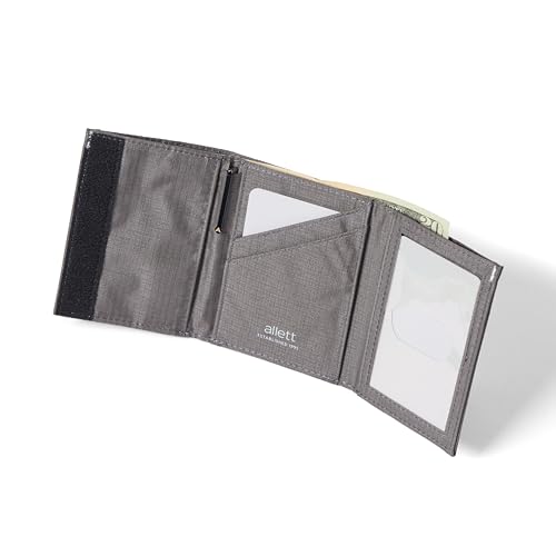 Image of Allett Trifold Wallet, Charcoal Grey | Nylon, RFID Blocking | Slim, Minimalist, Water Resistant, Thin, Front Pocket | Holds 2-12 Cards, Flat Bills, Receipts & Coins | For Men & Women
