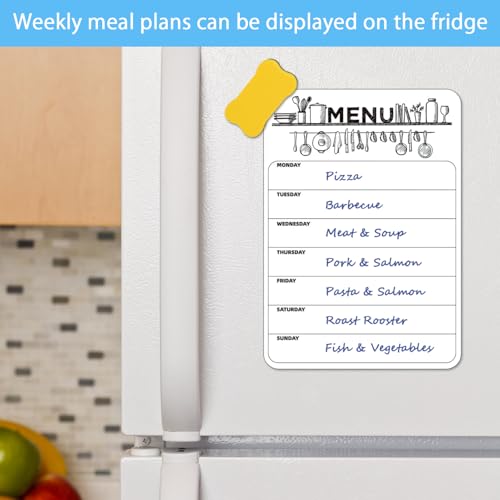 UOCAI Essensplaner Woche Abwischbar Magnetisch mit 2 Farbmarker und 1 Tafelradierer Magnetisch, Speiseplan Wochenplaner Abwischbar, Magnettafel Kühlschrank, Menüplaner für Haushalt und Büro