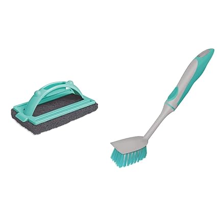 Spotzero by Milton Ruff N Tuff Floor Scrubber (Aqua Green) & Single Side Bristle Toilet Plastic Brush (Aqual Green) Combo