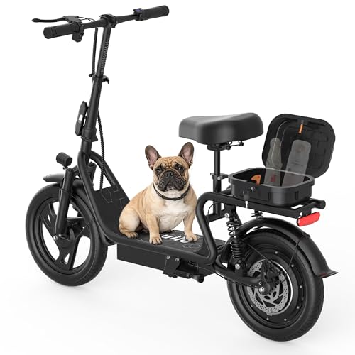 Image of Foldable Electric Scooter for Adults with Seat, 500W Motor, 22MPH, 27 Miles Range, Dual Suspension, Portable Commuter E Scooter with Storage Box, Phone Holder & Lock