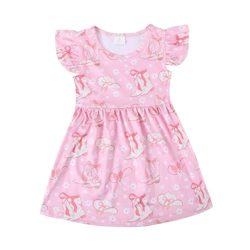 Toddler Girls Casual Dress Farm Animal Horse Print Dresses Flutter Sleeve Clothes 2-8Y