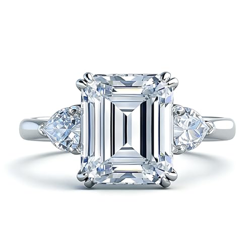 Bague fiançailles moissanite 4 carats femme argent 925 alliance mariage taille émeraude