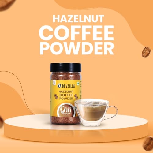 Bevzilla 75g Hazelnut Flavored Coffee Powder Jar | Premium Arabica Coffee | Ideal for Espresso, Latte & Cappuccino | Hot & Cold Coffee Brews