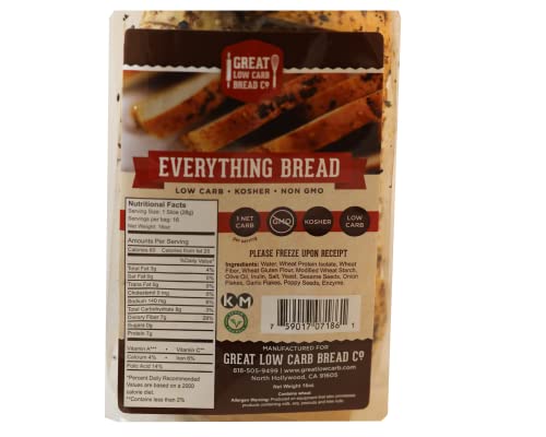 Great Low Carb Everything Bread 16 oz loaf | Keto friendly | Kosher| Served Fresh |Non GMO |Low carb diet