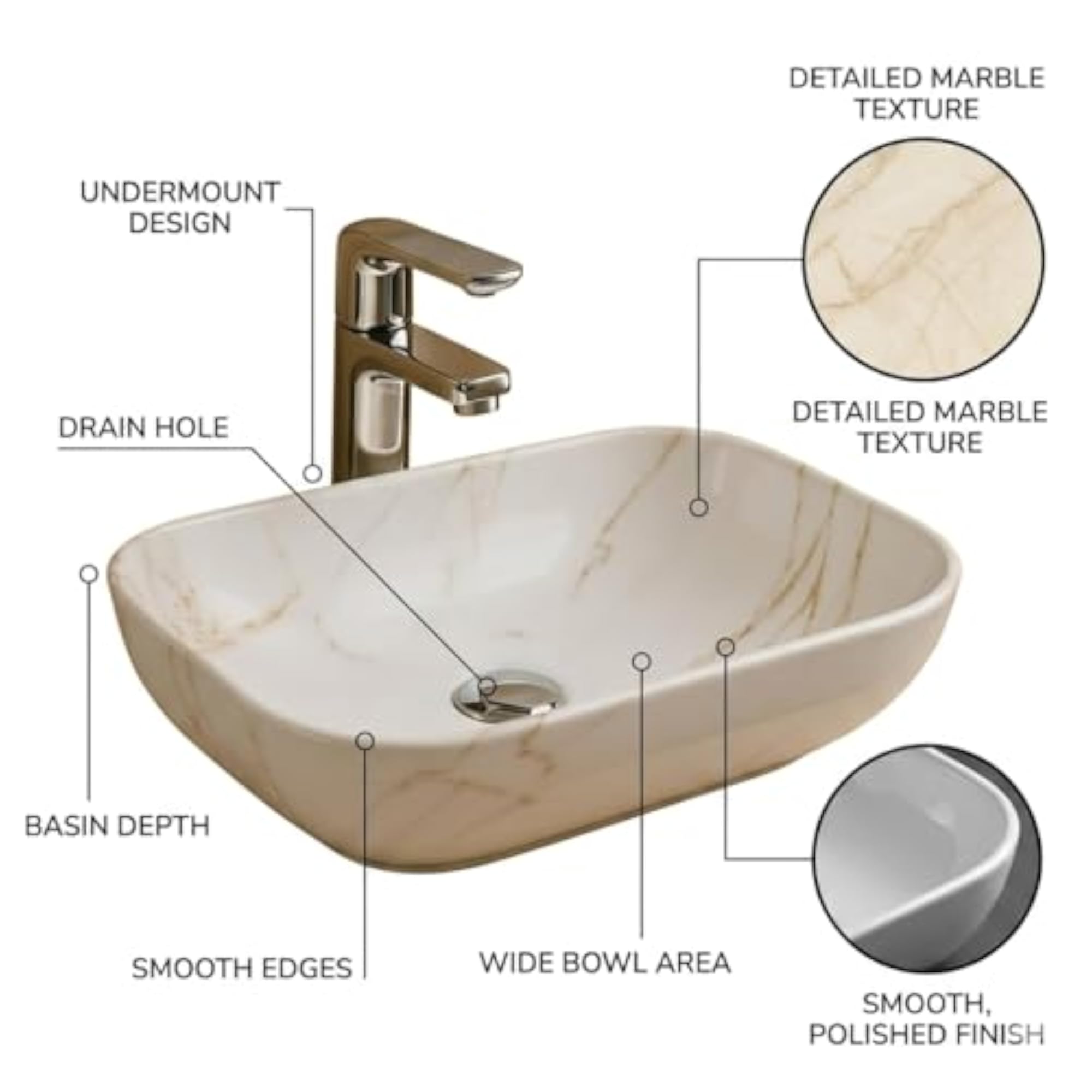 Glossy Rectangular Ceramic Tabletop Wash Basin