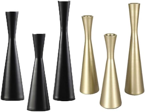 Waisted Candlestick Set of 3, Gold Matte Finish, S/M/L Sizes (Golden) Metal Candle Holder Tapered Candle Holder 3-Piece Decorative Candle Holder for Wedding, Restaurant, Party, Home Decoration, etc