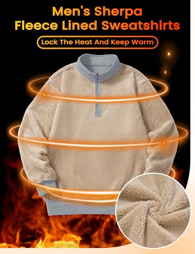 Image of MAGCOMSEN Men's Sherpa Lined Quarter Zip Fleece Heavyweight Pullover Winter Warm Sweatshirts
