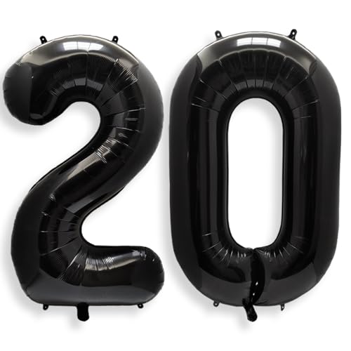 Image of AULE 40 Inch Large 20 Balloon Numbers Black, Big Foil Number Balloons, Giant Helium Happy 20th Birthday Party Decorations for Man and Women, Huge Mylar Anniversary Party Supplies