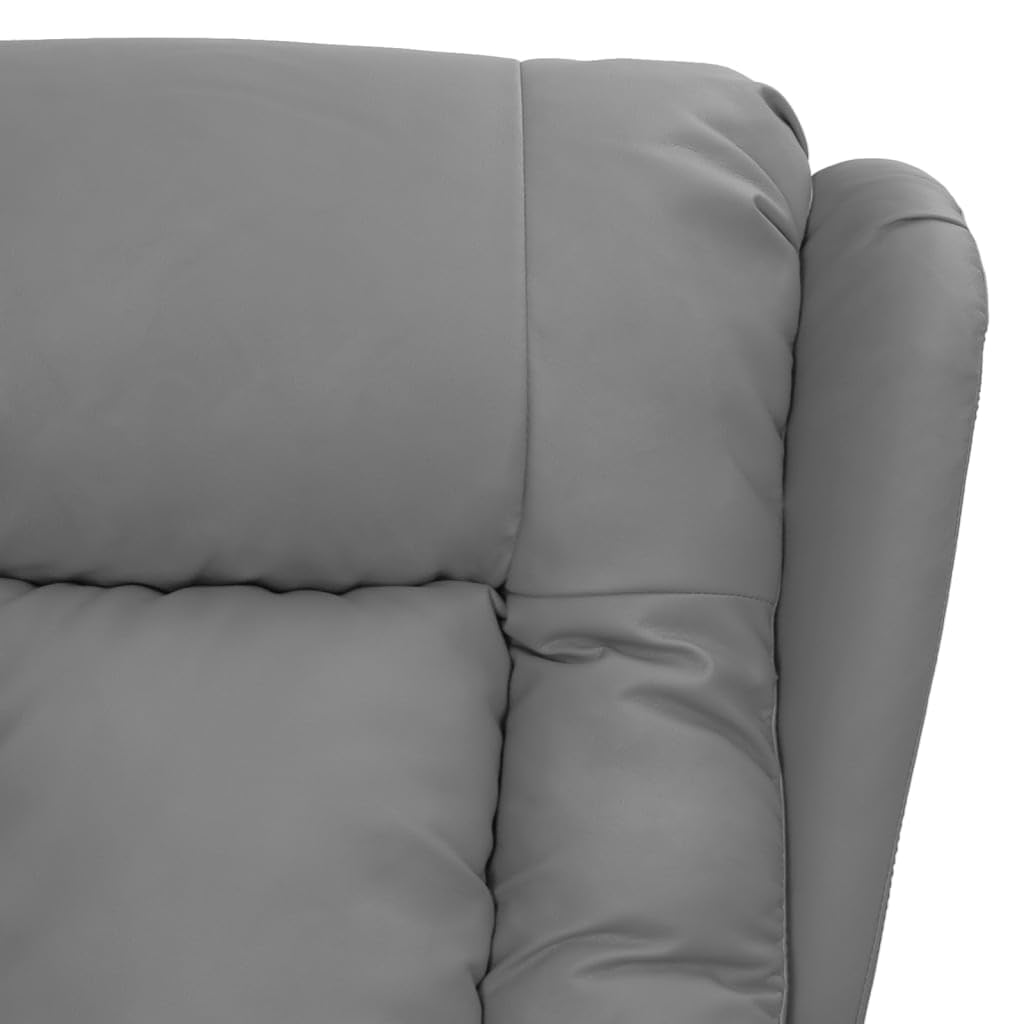 Sillón relax de piel sintética gris con función reclinable | Sillón de TV manual para sala de estar con 3 posiciones ajustables y portavasos integrados para noches de cine en casa.
