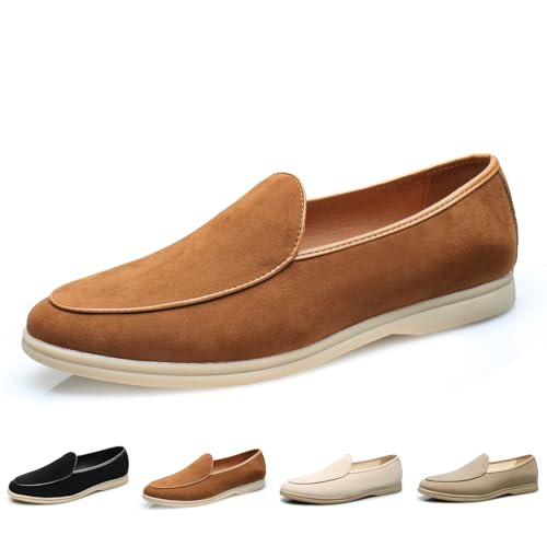 Men's Suede Leather Slip On Penny Loafers Fashion Casual Smoking Driving Moccasins Dress Shoes British Retro Tuxedo Formal Shoes for Prom Wedding Business
