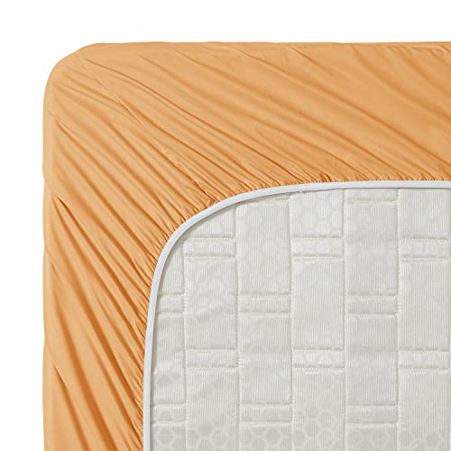 Image of Clara Clark Super Soft King Size Fitted Sheet - Up to 16 Inch Mattress - Wrinkle, Fade, Stain Resistant - Apricot Orange