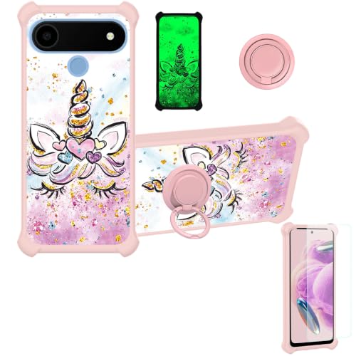 jioeuinly Case Compatible for Unnecto Eco One 1 Phone Case Cover [with 1* Tempered Glass Screen Protector][Hard PC + Soft Silicone][Ring Support] [Gold Glitter+Luminous] JSF-JJS