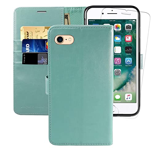 Monasay Iphone 6 Wallet Case/Iphone 6S Wallet Case, 4.7-Inch, [Glass Screen Protector Included] [Rfid Blocking] Flip Folio Leather Cell Phone Cover With Credit Card Holder, Mint #TOP15