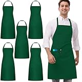 umboom 5 Stück Grün Kochschürzen Set, Gastronomie Schürzen für Männer und Damen, Professionell Kellnerschürze, Vorbinder Schürze für Restaurant, Bistro, Bar, Café, Garten, Salon (1 Tasche)