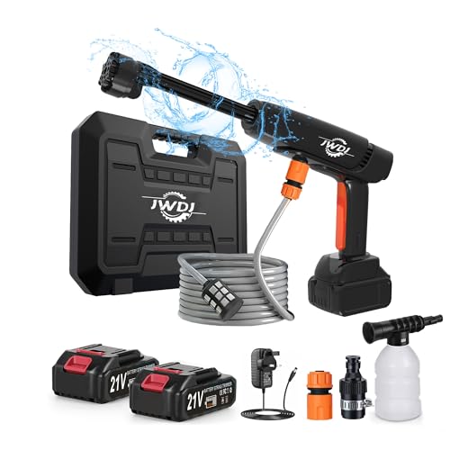 Jwjd Portable Cordless Pressure Washer - 2 Pack Batteries 1200PSI 336l/h Cordless Power Washer Battery Operated with 6-in-1 Nozzle Adjustable Foam Cannon for Car Garden