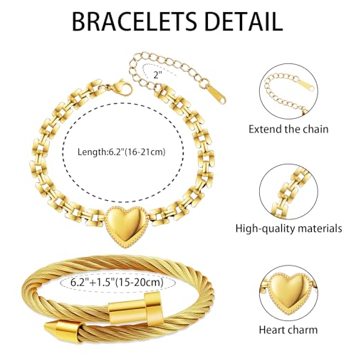 Save on 2PCS 18K Gold Plated Bangle & Chain Bracelet Set for Women