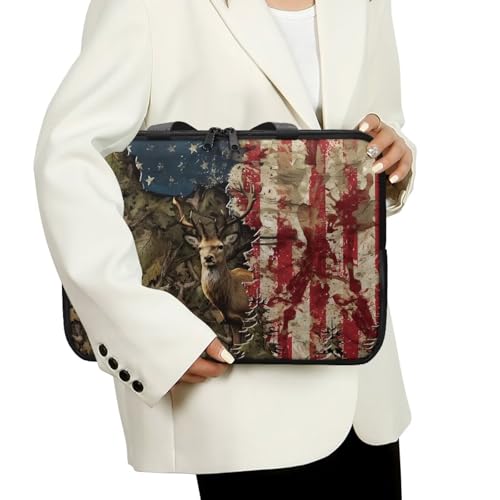 Laptop Bag for Women Men Casual Carrying Bag Durable and Waterproof Briefcase Computer Case with Zipper and Handle Business Office Work Bag, Forest Camo American Flag Deer Print, 17 inch4