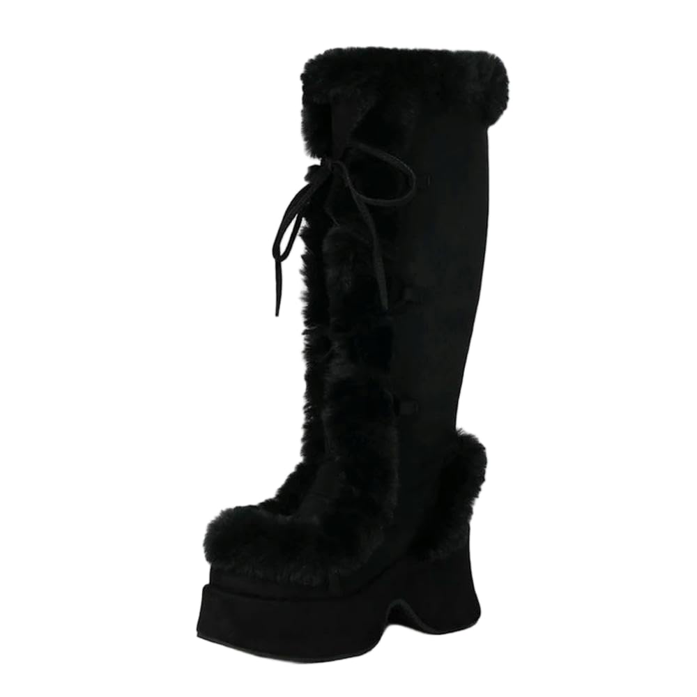 JJDFW Fluffy Warm Winter Long Boots For Women Snow Boot Faux Fur Lace-up Thick Platform Female Cosplay Christmas Shoes โ image 1