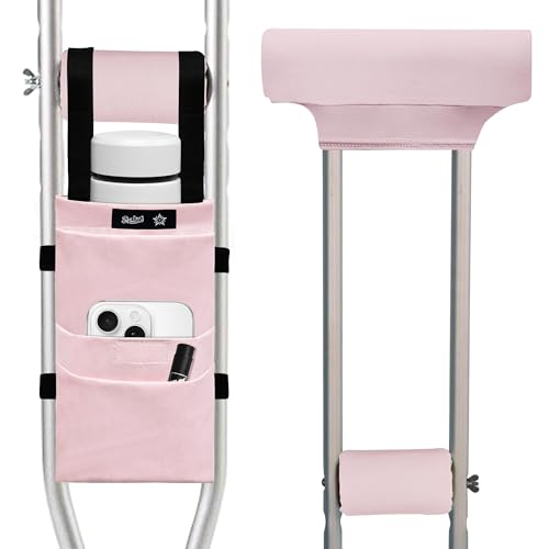 SPRING SEAON Crutches Padding & Crutch Bag (5 PCS) - Crutch Pads for Armpits and Hand Grips Water-Resistant Pouch for Crutches Crutch Cushions Crutches Accessories for Men Women Pink