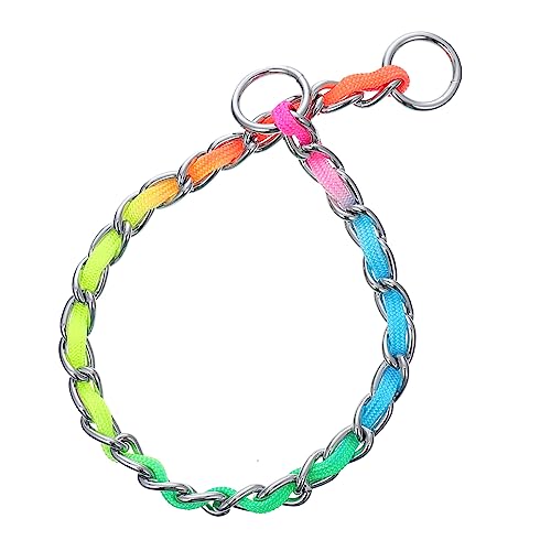 FOMIYES 1pc Dog Collar Harness Pulling Strap Rainbow Nylon Dog Leashes Chain Pet Dog Collar Chain Dog Supply