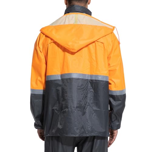 Image of Men's Lightweight Waterproof Rain Suit - Reflective Jacket & Pants with Hood for Outdoor Work, Fishing, Hiking