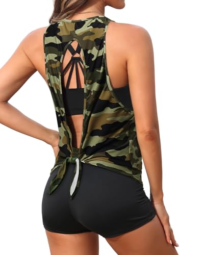 Image of Aqua Eve 3 Piece Tankini Swimsuit for Women Tank Bathing Suit with Shorts Open Back Athletic Swimwear